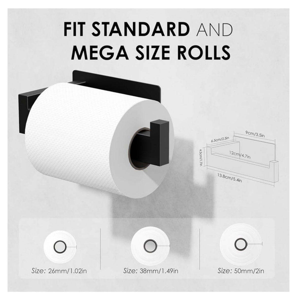 Self-Adhesive Toilet Paper Holder, Matte Black